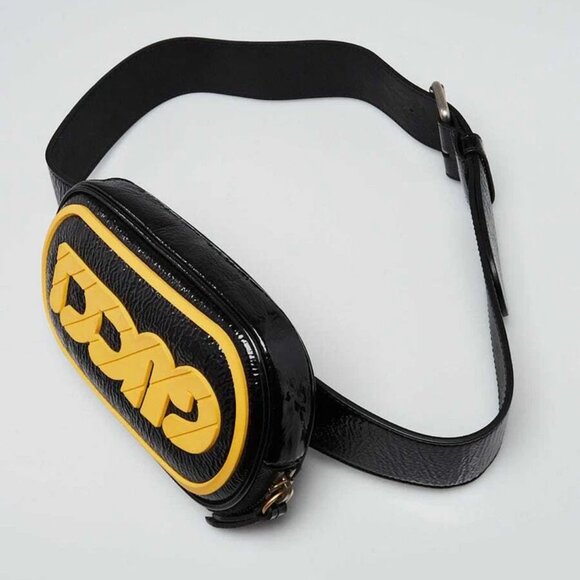 Gucci Black Patent Leather Rubber Game Patch Logo Belt Bag Size 85/34 - Picture 3 of 10